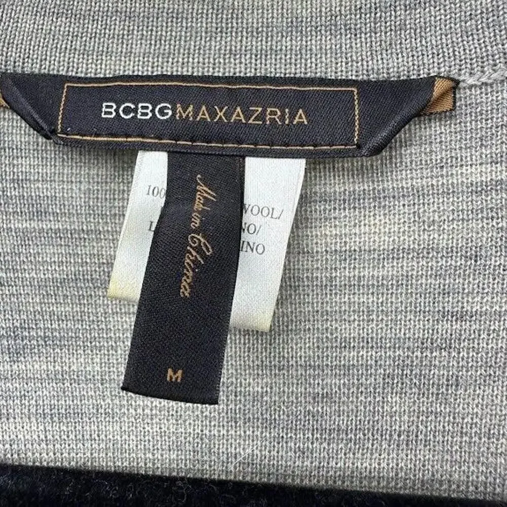 BCBG Maxazria Sweater Womens Medium Gray Wool Merino Open Front Cardigan